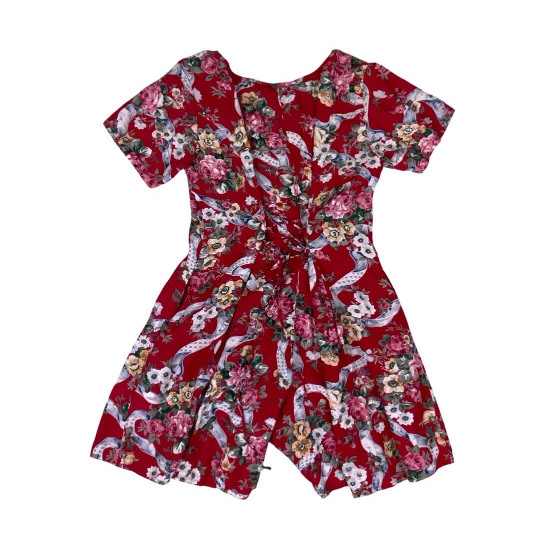 VTG 90S EXPRESS COLLECTION RED FLORAL SHORT SUMMER ROMPER MINI PLAYSUIT S 10