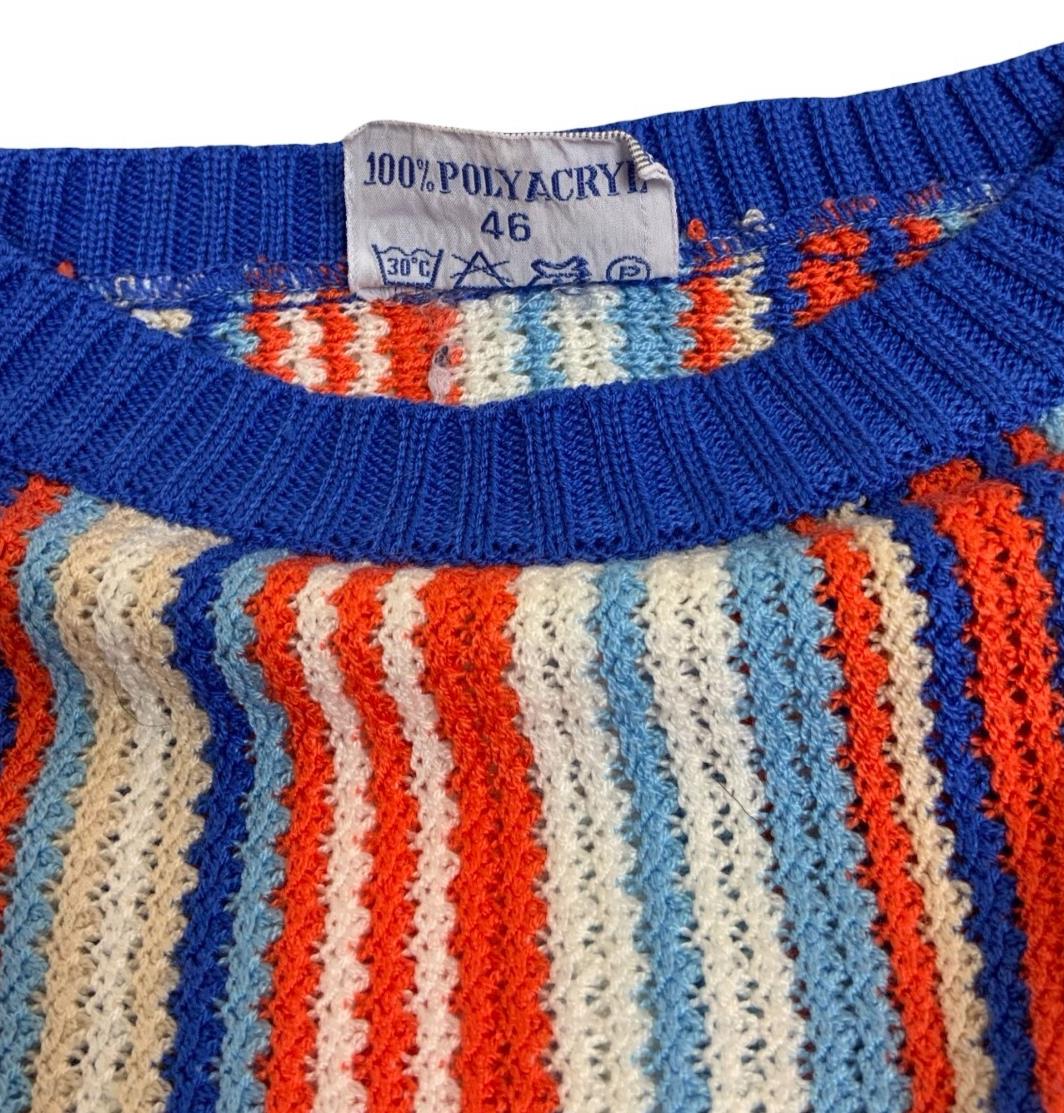 VTG 80s FASHION INTERNATIONAL BOATNECK STRIPED RED BLUE WHITE KNIT TOP UK 10 12