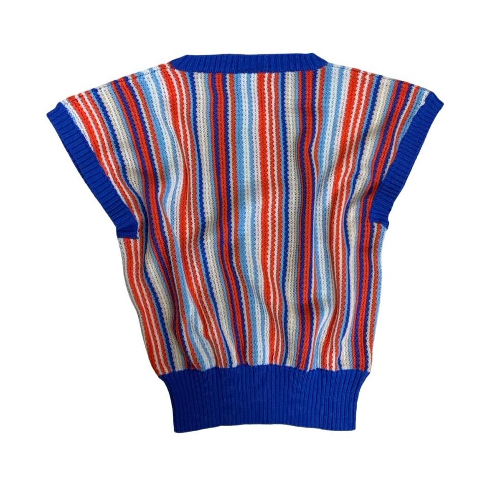 VTG 80s FASHION INTERNATIONAL BOATNECK STRIPED RED BLUE WHITE KNIT TOP UK 10 12