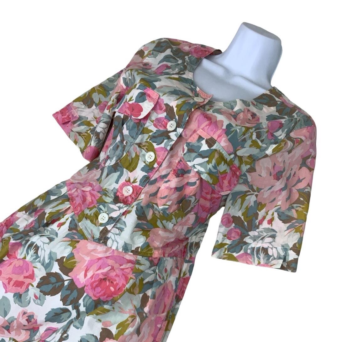 VTG 80S TIME COLLECTION WHITE PINK FLORAL MIDI SUMMER DRESS S 8 10