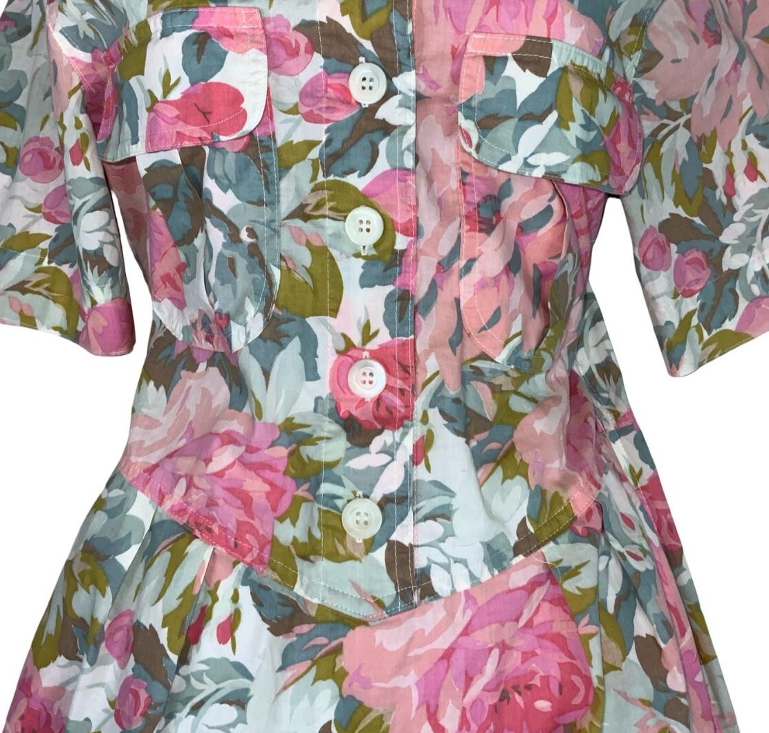 VTG 80S TIME COLLECTION WHITE PINK FLORAL MIDI SUMMER DRESS S 8 10