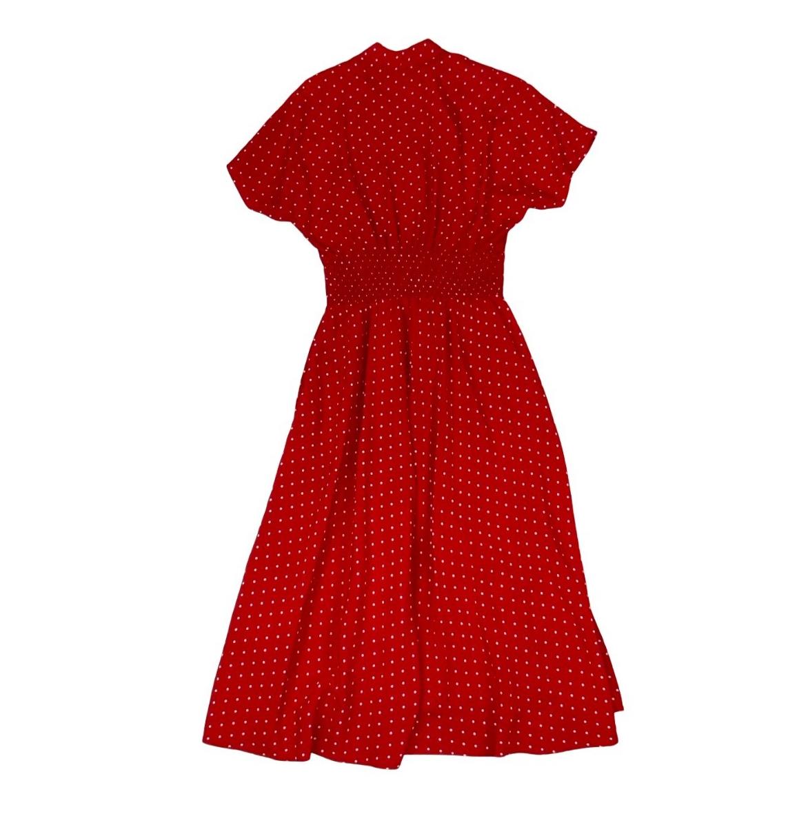 VTG 80S RED WHITE POLKA DOT SWING SKIRT ROCKABILLY PIN-UP MIDI DRESS S 8 10