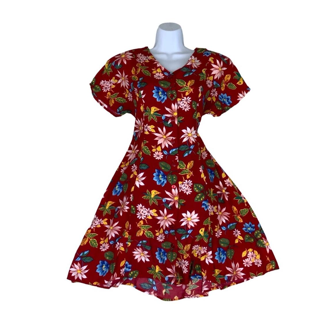 VTG 90s 'DE VILLE' RED FLORAL MINI SUMMER BEACH SKATER DRESS M 12