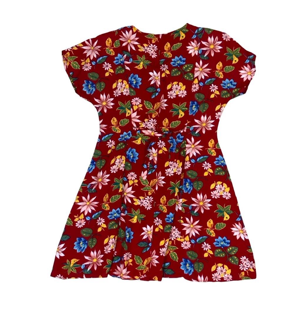 VTG 90s 'DE VILLE' RED FLORAL MINI SUMMER BEACH SKATER DRESS M 12