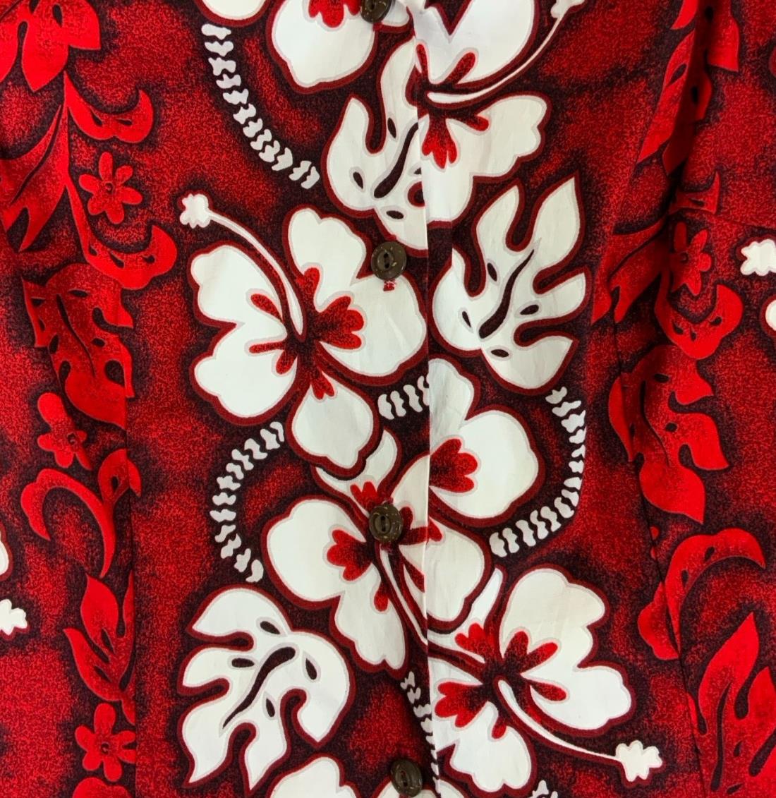 VTG KY'S MADE IN HAWAII RED WHITE ALOHA SHIRT TIKI ROCKABILLY FLORAL SURF S 10