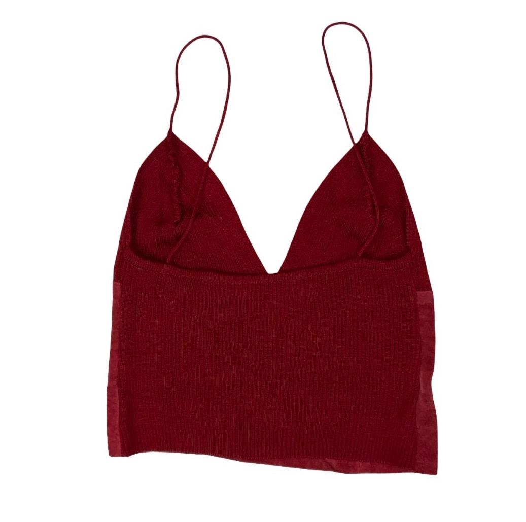 'AMARA ARZUAGA' RED SUEDE KNITTED FESTIVAL BOHO CROP VEST TOP XS 4 6