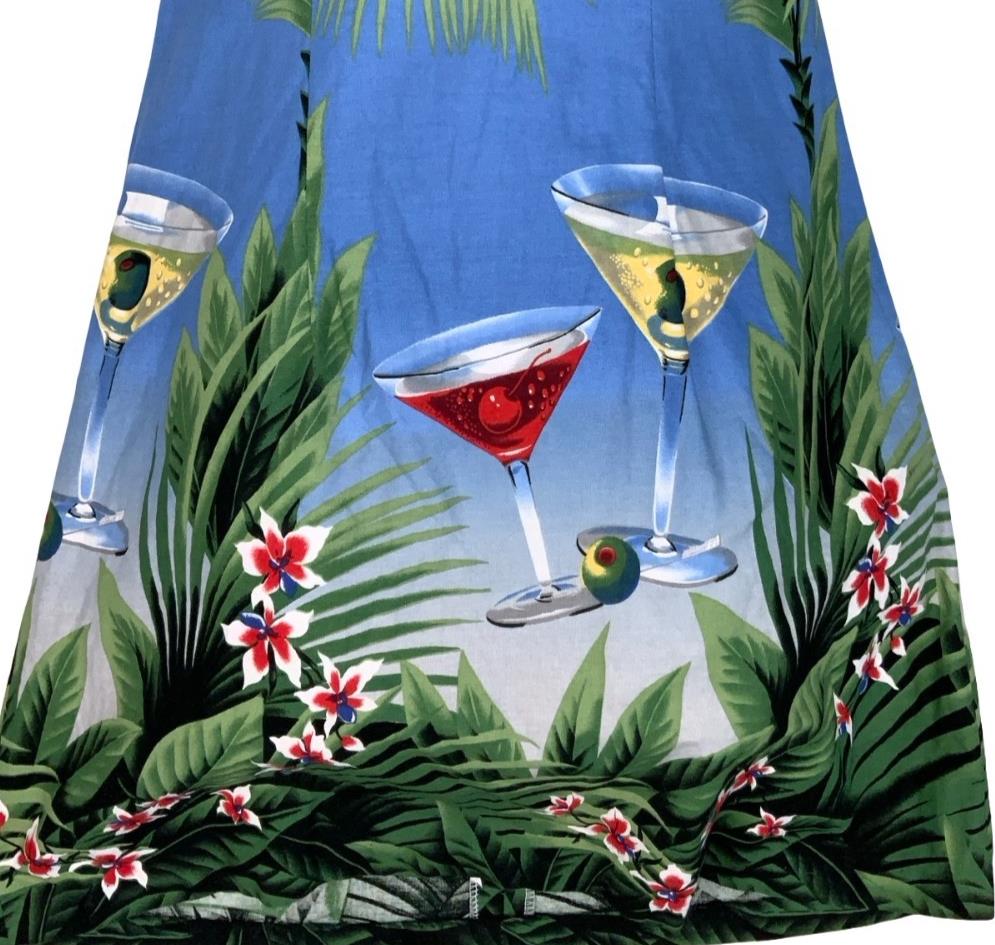 VTG 90s 'SHANNON MARIE' HAWAIIAN BLUE MARTINI GRAPHIC MINI SUMMER DRESS S 8