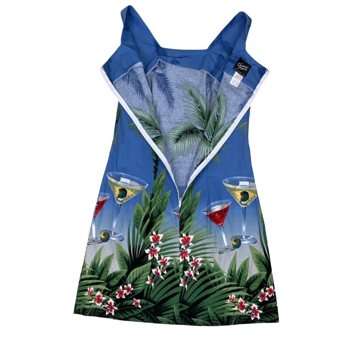 VTG 90s 'SHANNON MARIE' HAWAIIAN BLUE MARTINI GRAPHIC MINI SUMMER DRESS S 8
