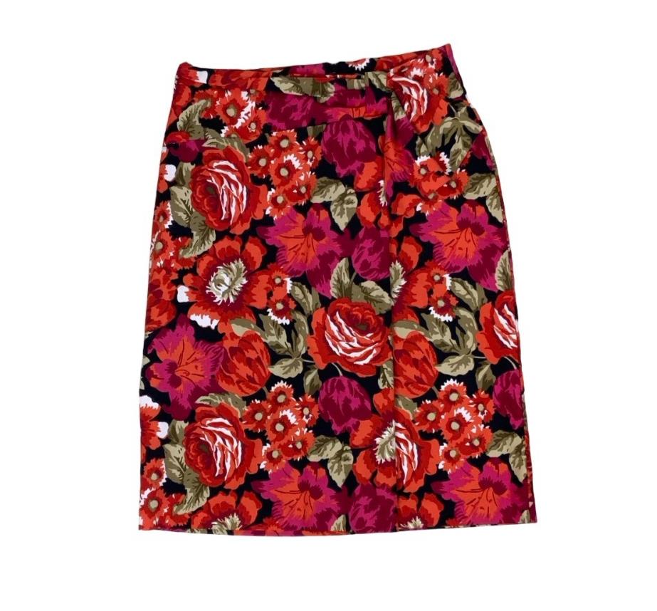 VTG 90s LAURA ASHLEY HIGH WAIST PINK RED FLORAL PENCIL SKIRT WITH BOW XS 6