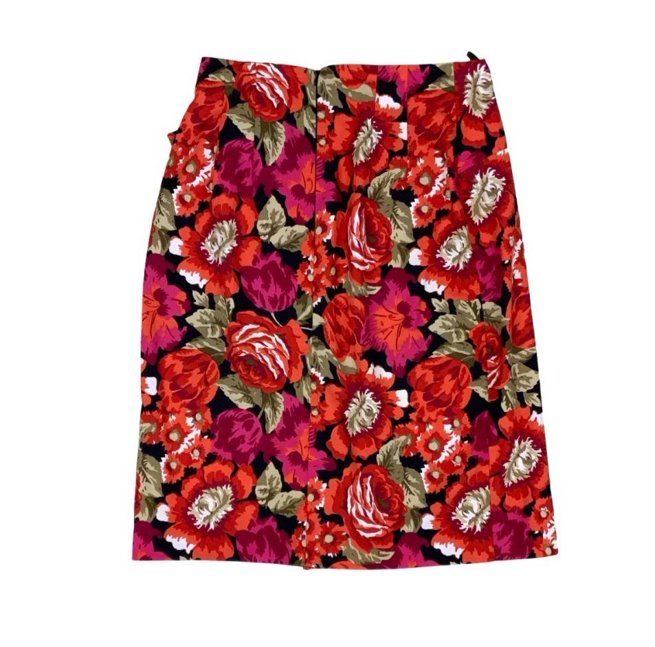 VTG 90s LAURA ASHLEY HIGH WAIST PINK RED FLORAL PENCIL SKIRT WITH BOW XS 6