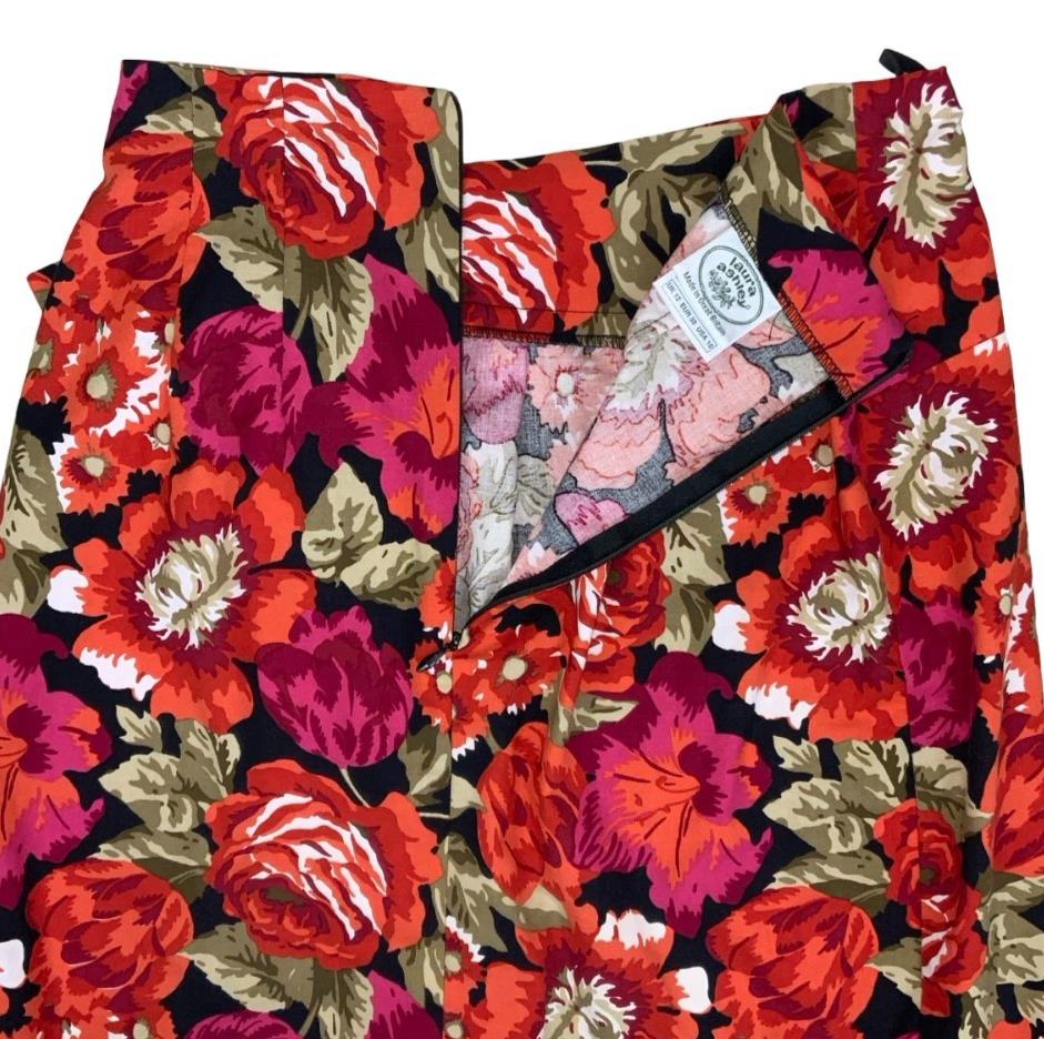 VTG 90s LAURA ASHLEY HIGH WAIST PINK RED FLORAL PENCIL SKIRT WITH BOW XS 6