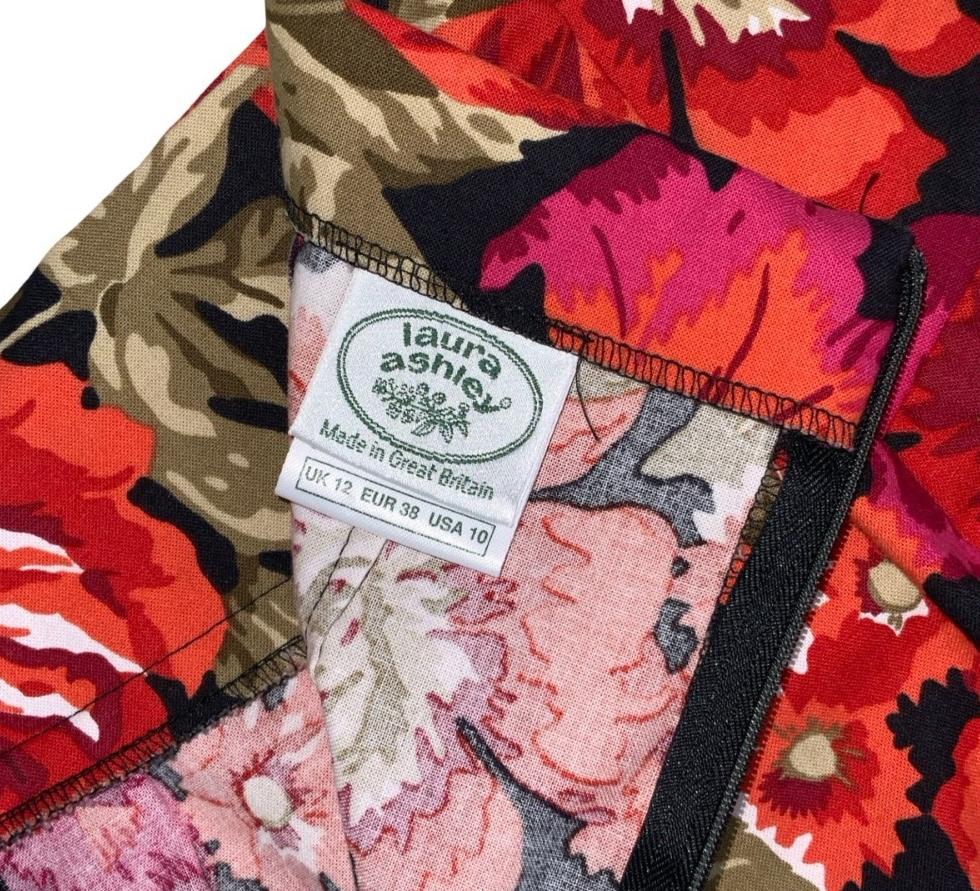 VTG 90s LAURA ASHLEY HIGH WAIST PINK RED FLORAL PENCIL SKIRT WITH BOW XS 6