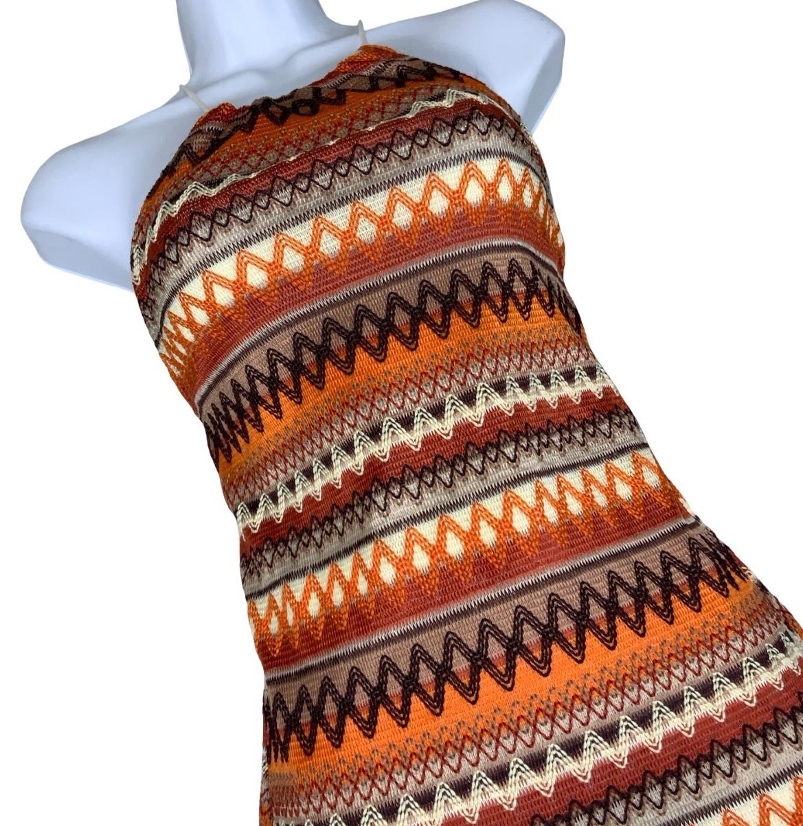 90s y2k 'EMERY ROSE' ORANGE BROWN EMBROIDERED FESTIVAL BOHO MINI SUMMER DRESS XS