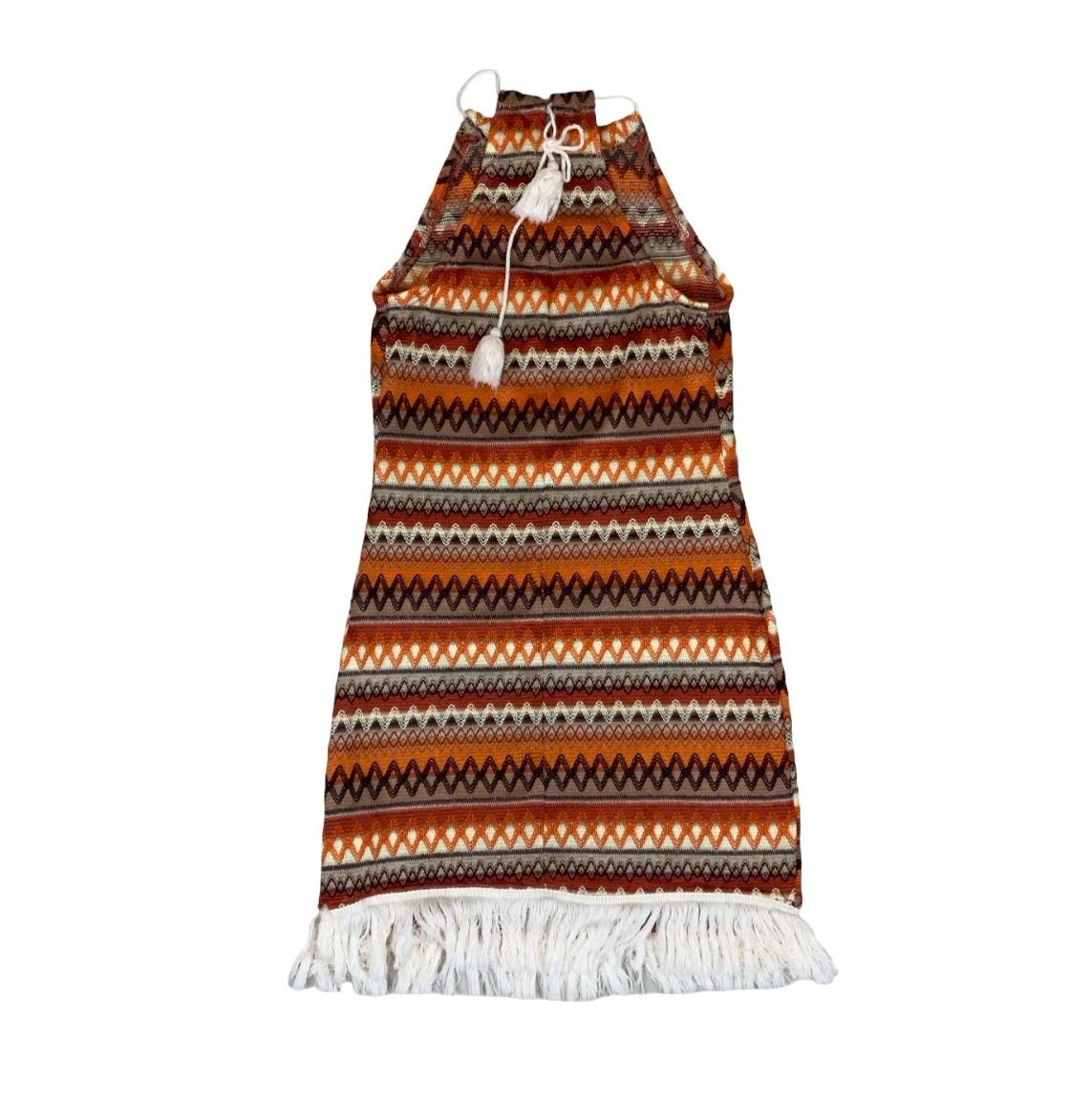 90s y2k 'EMERY ROSE' ORANGE BROWN EMBROIDERED FESTIVAL BOHO MINI SUMMER DRESS XS
