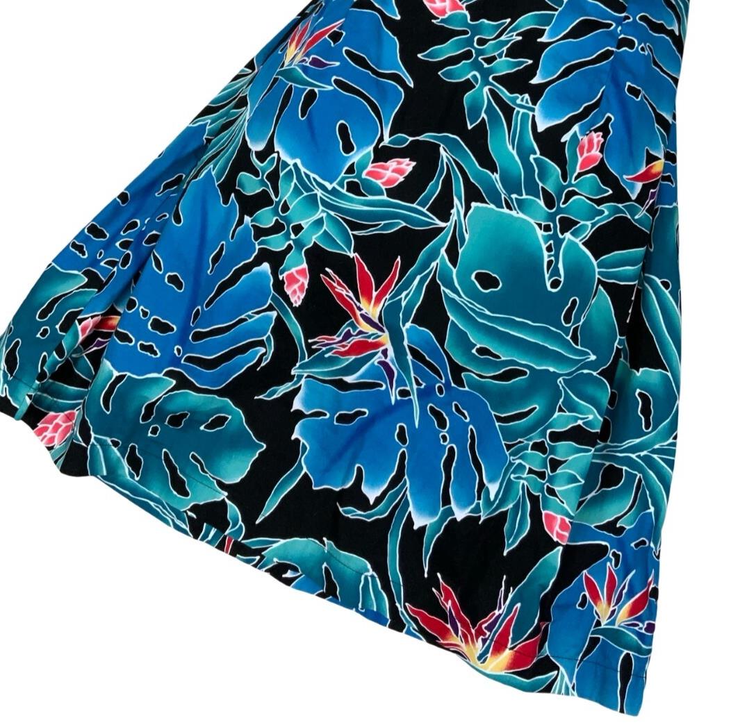 THE HAWAIIAN ORIGINAL 'HILO HATTIES' BLACK BLUE RED FLORAL SUMMER DRESS M