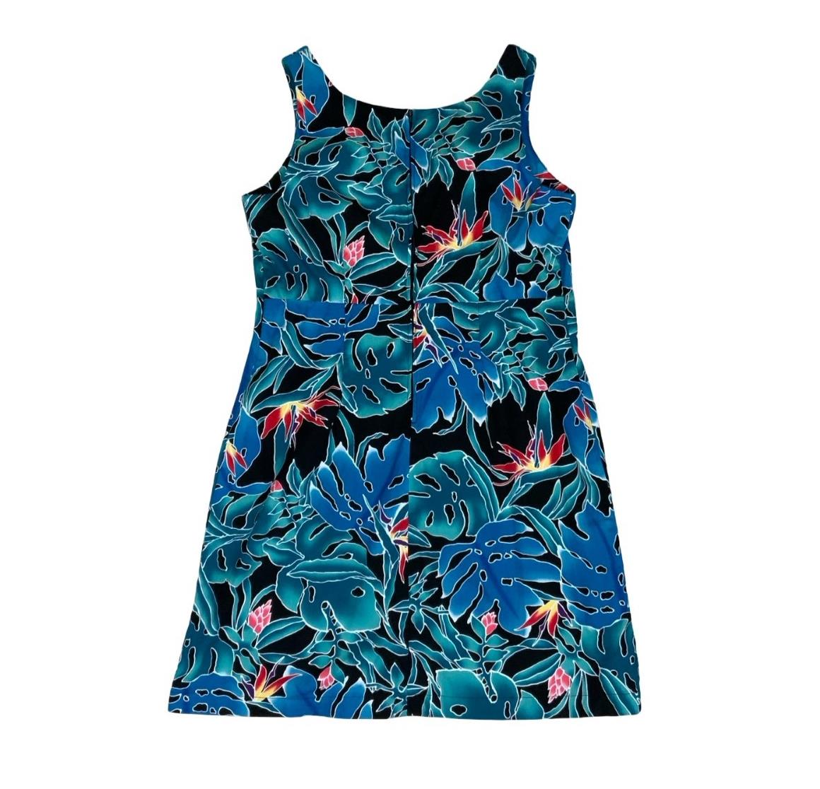 THE HAWAIIAN ORIGINAL 'HILO HATTIES' BLACK BLUE RED FLORAL SUMMER DRESS M