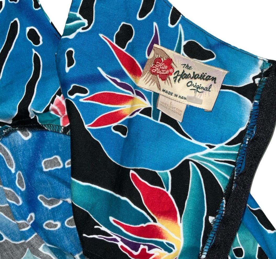 THE HAWAIIAN ORIGINAL 'HILO HATTIES' BLACK BLUE RED FLORAL SUMMER DRESS M