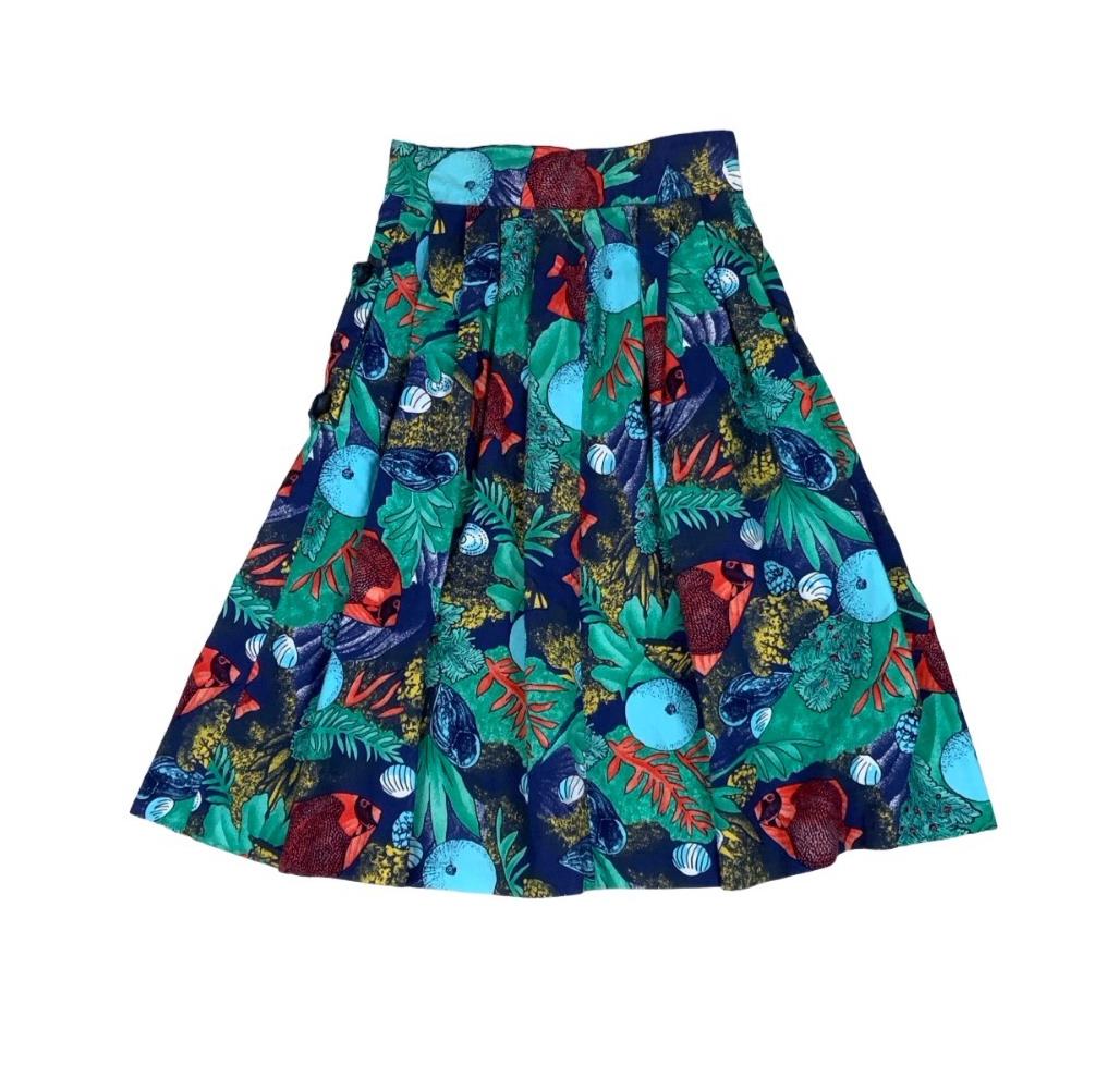 VTG COLOURFUL UNDERWATER-THEMED PRINT FISH SEA LIFE OCEAN BUTTON DOWN SKIRT XS 4