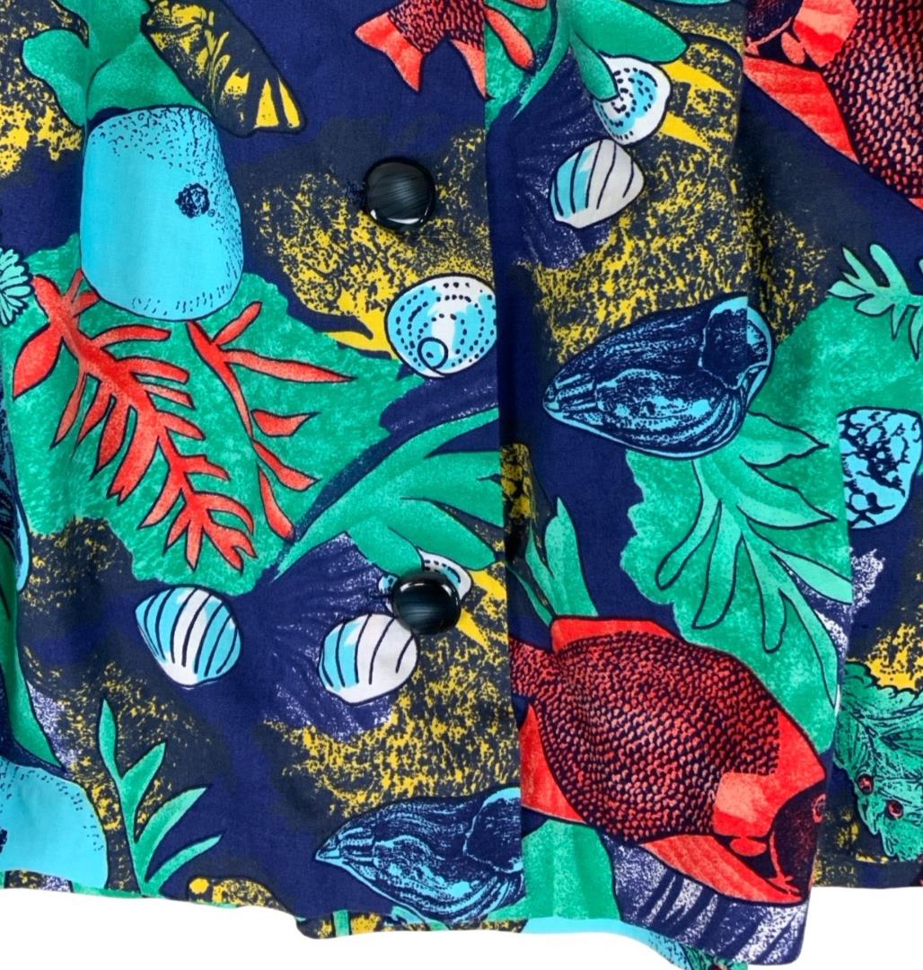 VTG COLOURFUL UNDERWATER-THEMED PRINT FISH SEA LIFE OCEAN BUTTON DOWN SKIRT XS 4