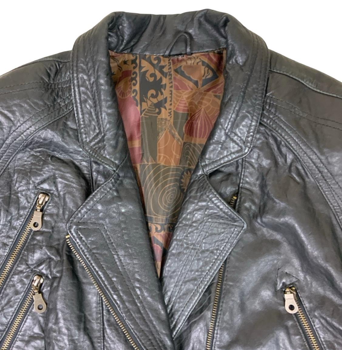 VTG 80s 'YESSICA' by C&A CROPPED BIKER SHOULDER PADDED LEATHER JACKET L 14 16