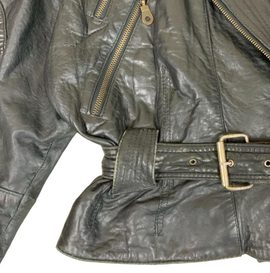 VTG 80s 'YESSICA' by C&A CROPPED BIKER SHOULDER PADDED LEATHER JACKET L 14 16