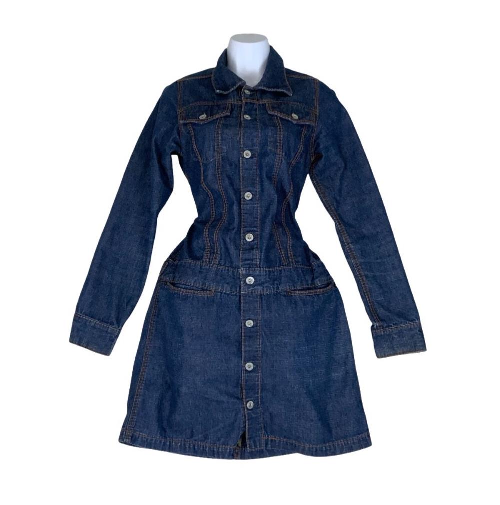 VTG 90s Y2K 'OLD BETTY'S' DARK BLUE BUTTON-UP DENIM LONG SLEEVED DRESS S 8