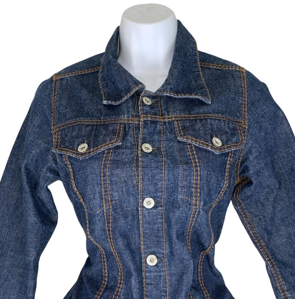 VTG 90s Y2K 'OLD BETTY'S' DARK BLUE BUTTON-UP DENIM LONG SLEEVED DRESS S 8