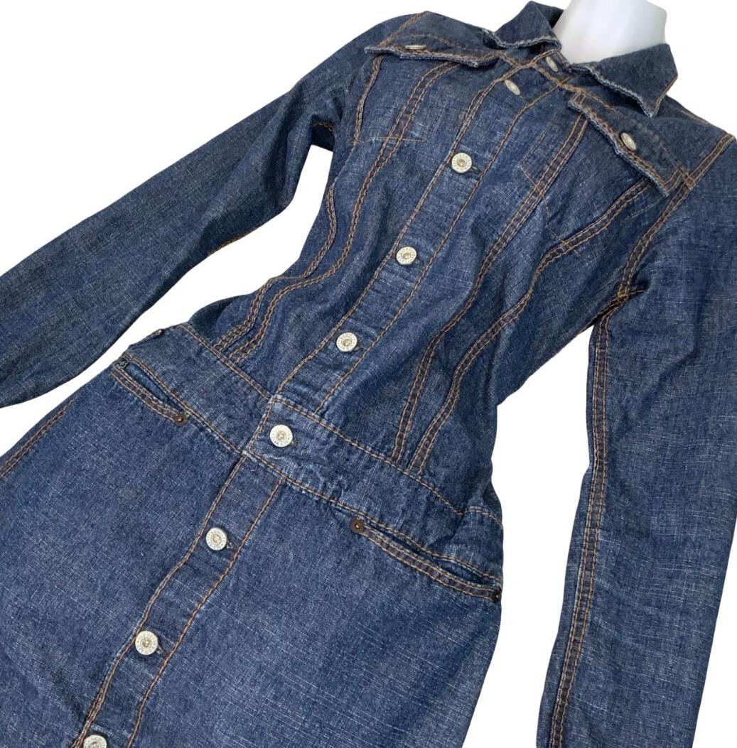 VTG 90s Y2K 'OLD BETTY'S' DARK BLUE BUTTON-UP DENIM LONG SLEEVED DRESS S 8