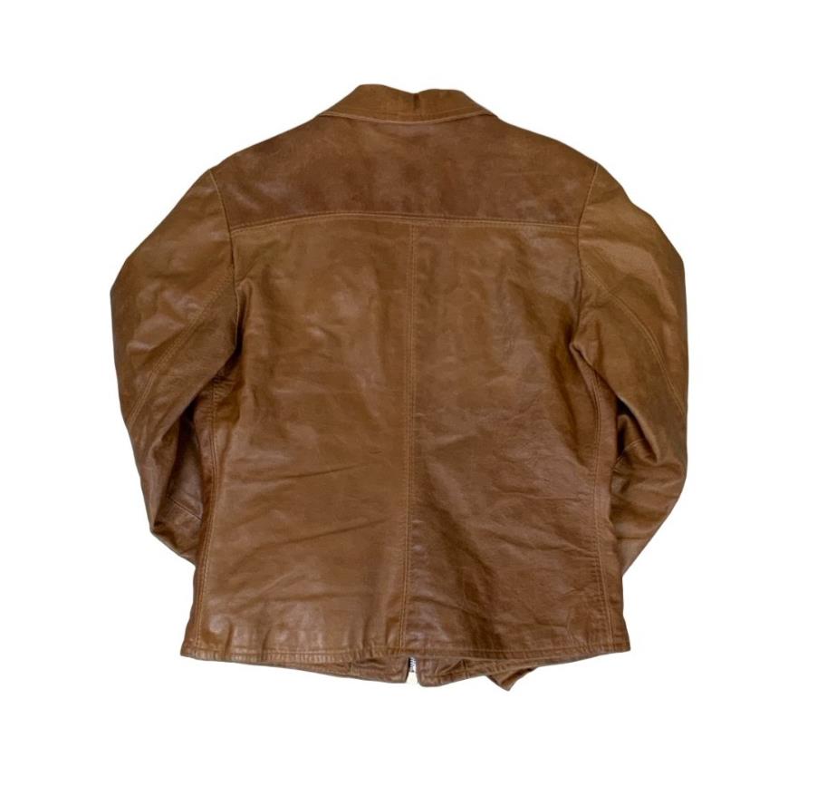 VTG 90s DOES 70s 'PLEASE' BROWN TAN ZIP-UP QUILT LINED MOD LEATHER JACKET S 10