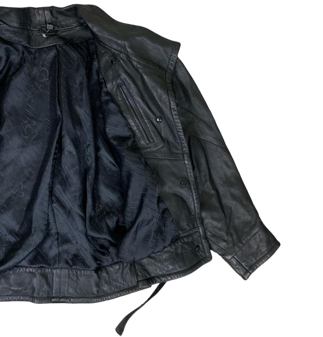 VTG 80s 'ON TIME' BLACK CROP BIKER SHOULDER PAD GRUNGE PUNK LEATHER JACKET M 14
