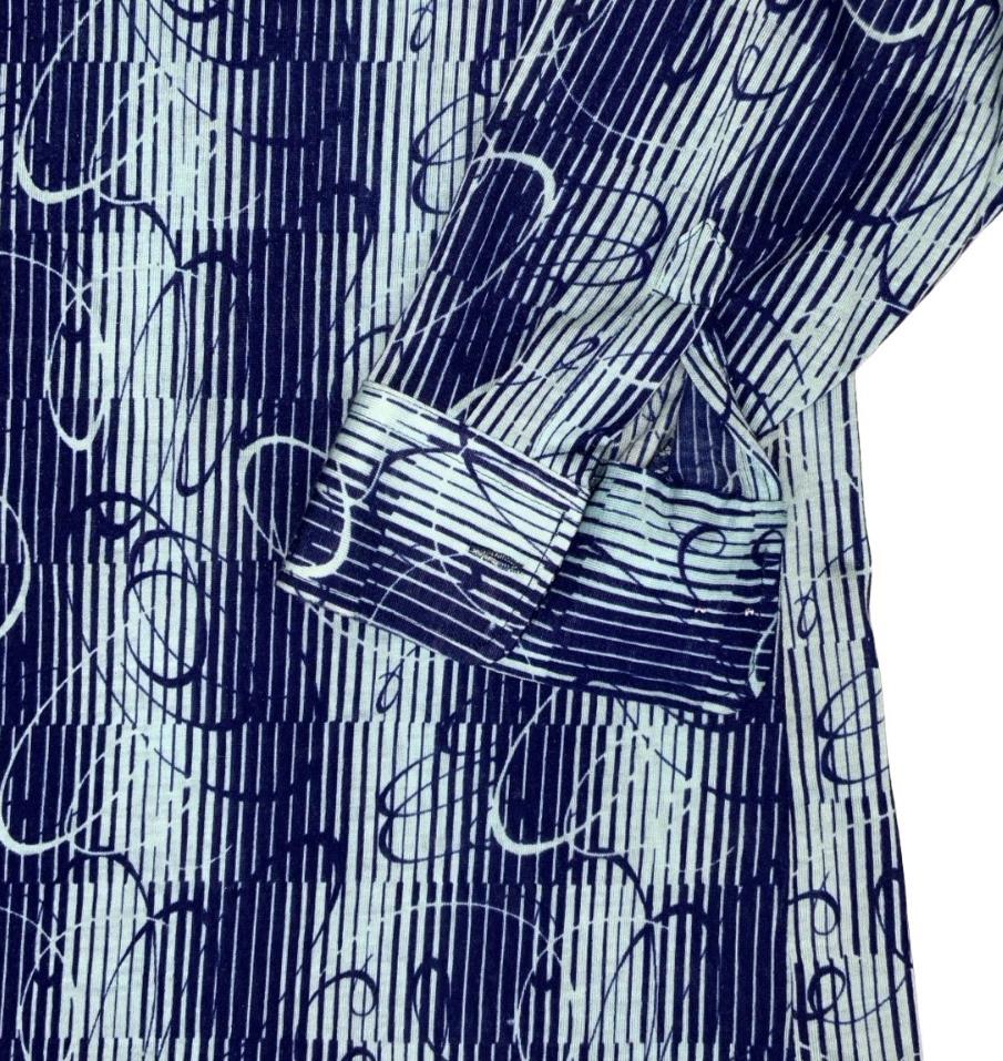 VTG 70s 'DUNLOP' BLUE SWIRL PATTERNED DAGGER COLLAR POLO SHIRT SMALL