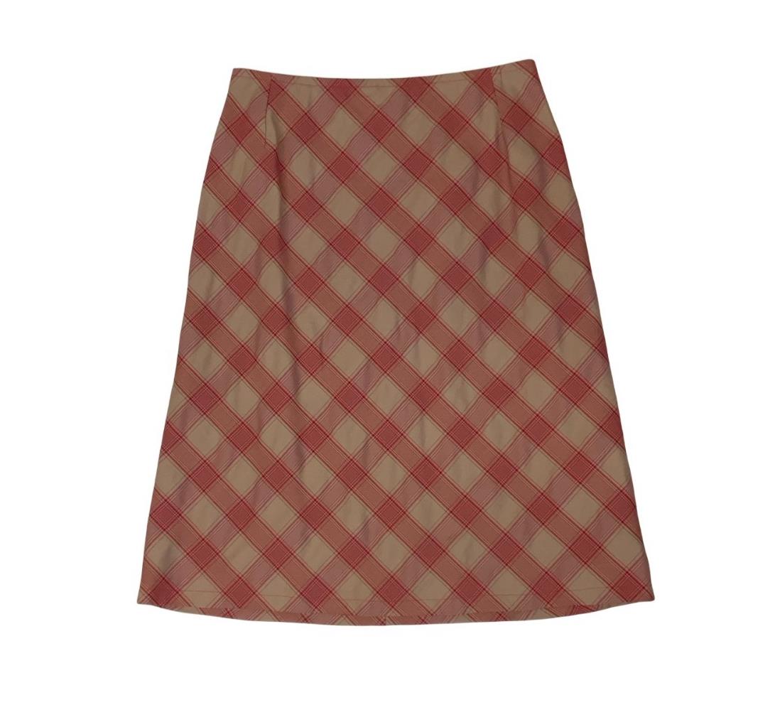 90s DOES 70s RED ORANGE PLAID GINGHAM PREPPY SMART MIDI PENCIL MIDI SKIRT S 8
