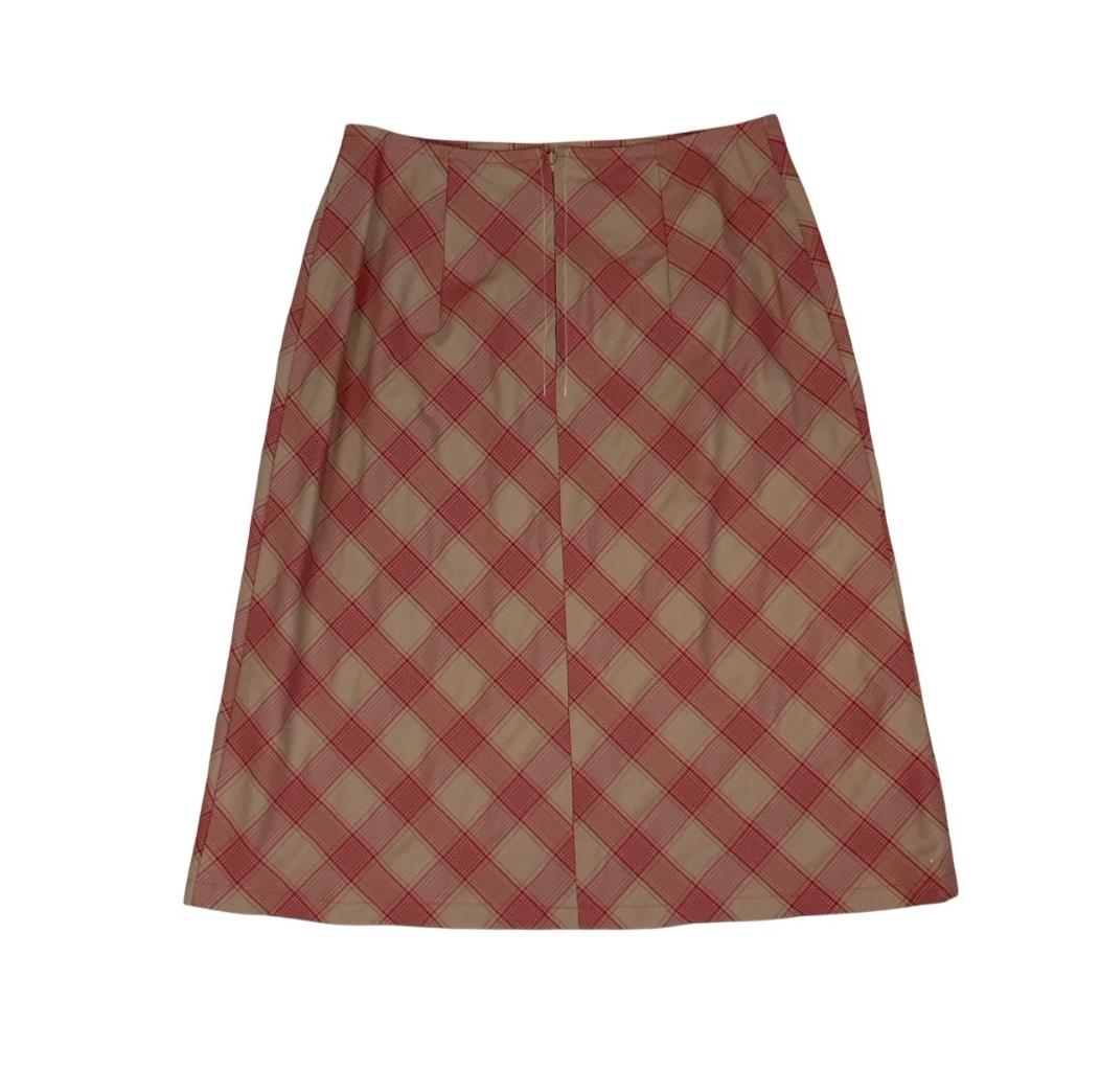 90s DOES 70s RED ORANGE PLAID GINGHAM PREPPY SMART MIDI PENCIL MIDI SKIRT S 8