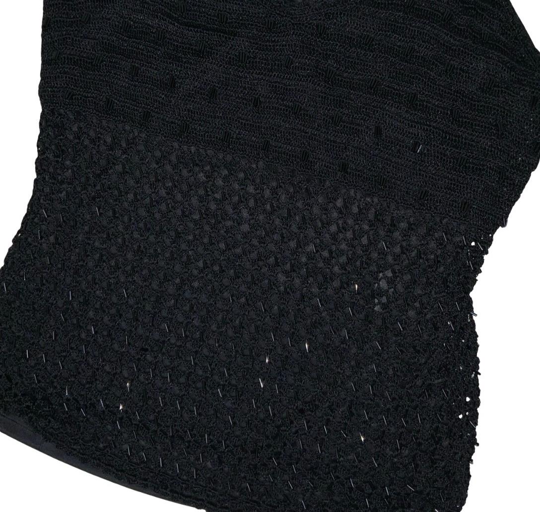 VTG 90s BLACK CROCHET KNIT BEADED FESTIVAL BOHO TANK VEST FESTIVAL TOP XS 6