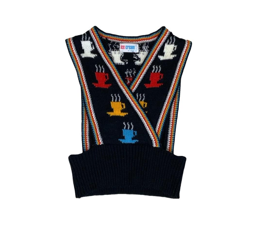 VTG 90s 'ICE CREAM' by DREAM CROP KNIT TEA-CUP GRAPHIC SLEEVELESS TOP S M L