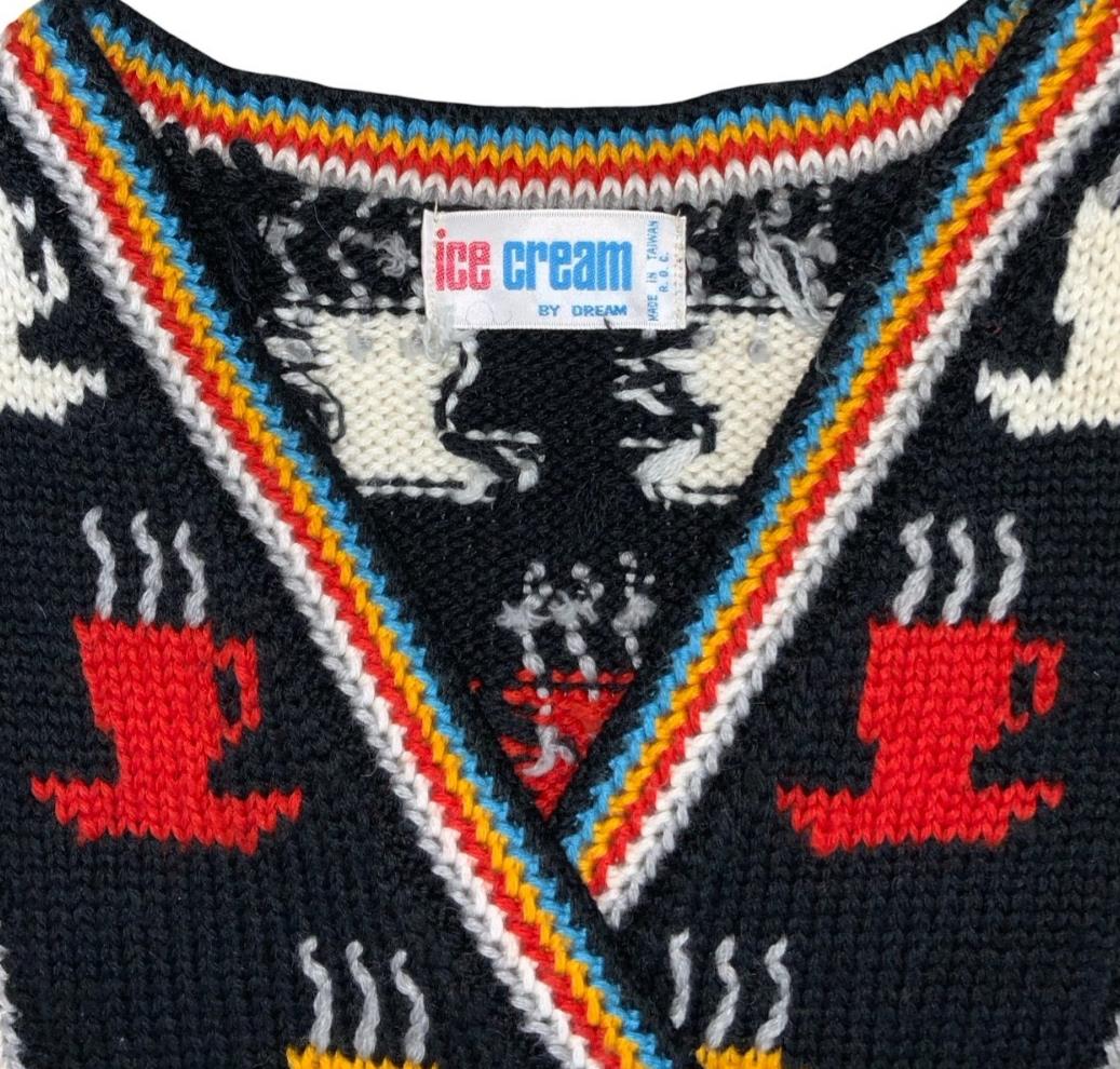 VTG 90s 'ICE CREAM' by DREAM CROP KNIT TEA-CUP GRAPHIC SLEEVELESS TOP S M L