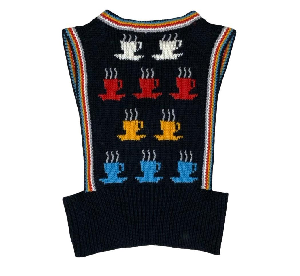 VTG 90s 'ICE CREAM' by DREAM CROP KNIT TEA-CUP GRAPHIC SLEEVELESS TOP S M L
