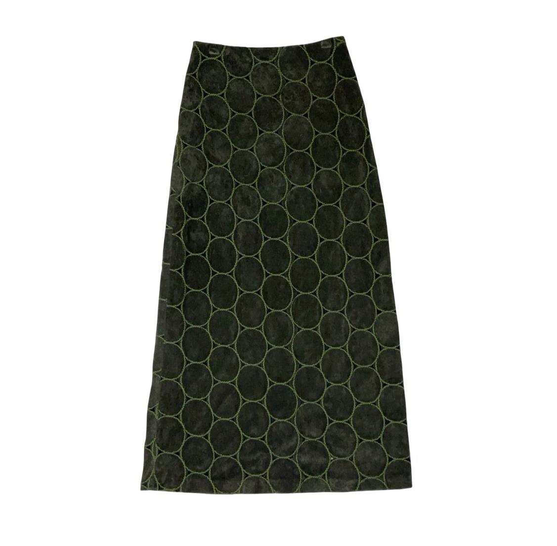 VTG 90s Y2K 'JOACHIM BOSSE' EMBROIDERED CIRCLE GREEN VELVET LONG SKIRT XS 6