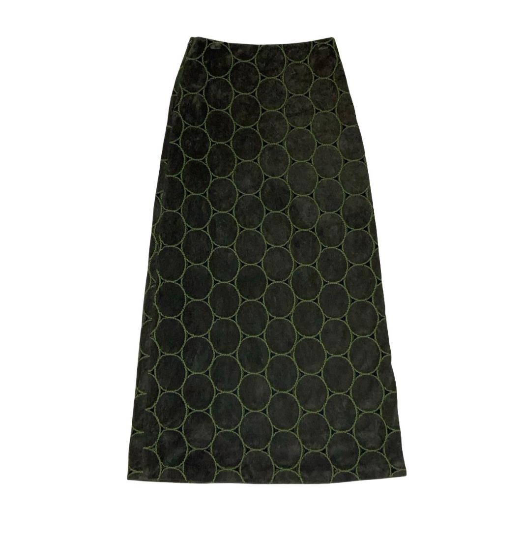 VTG 90s Y2K 'JOACHIM BOSSE' EMBROIDERED CIRCLE GREEN VELVET LONG SKIRT XS 6