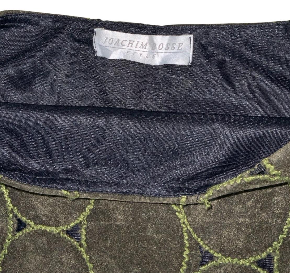 VTG 90s Y2K 'JOACHIM BOSSE' EMBROIDERED CIRCLE GREEN VELVET LONG SKIRT XS 6