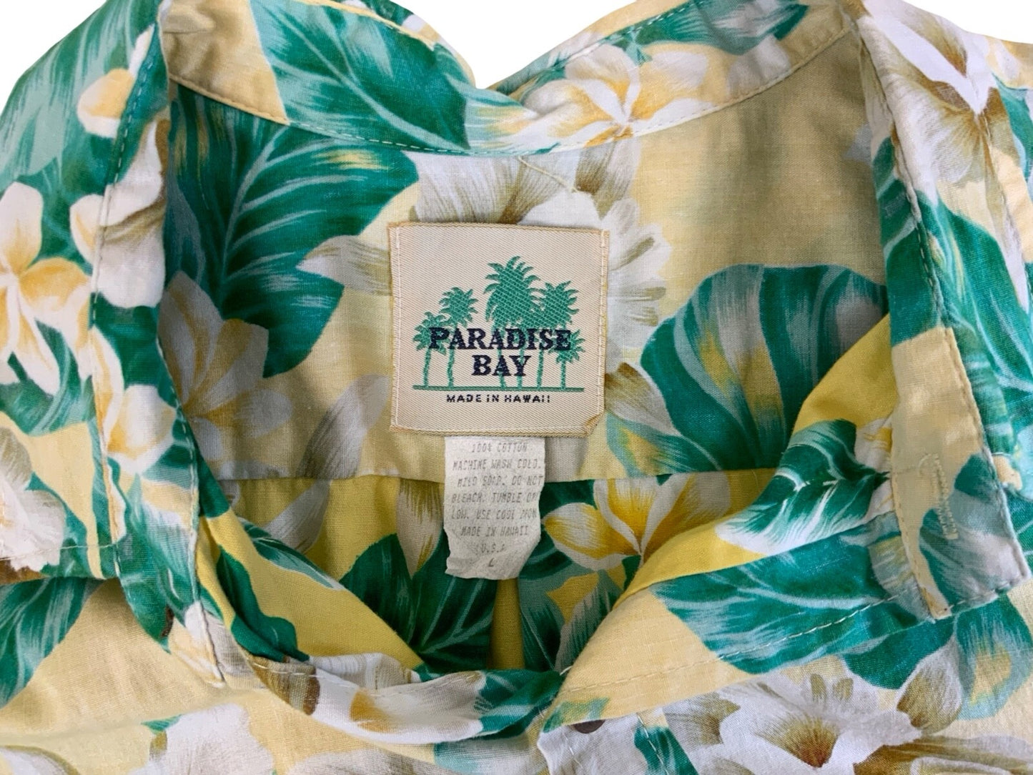 VTG PARADISE BAY HAWAIIAN MADE ALOHA SHIRT COTTON TIKI ROCKABILLY L 44”