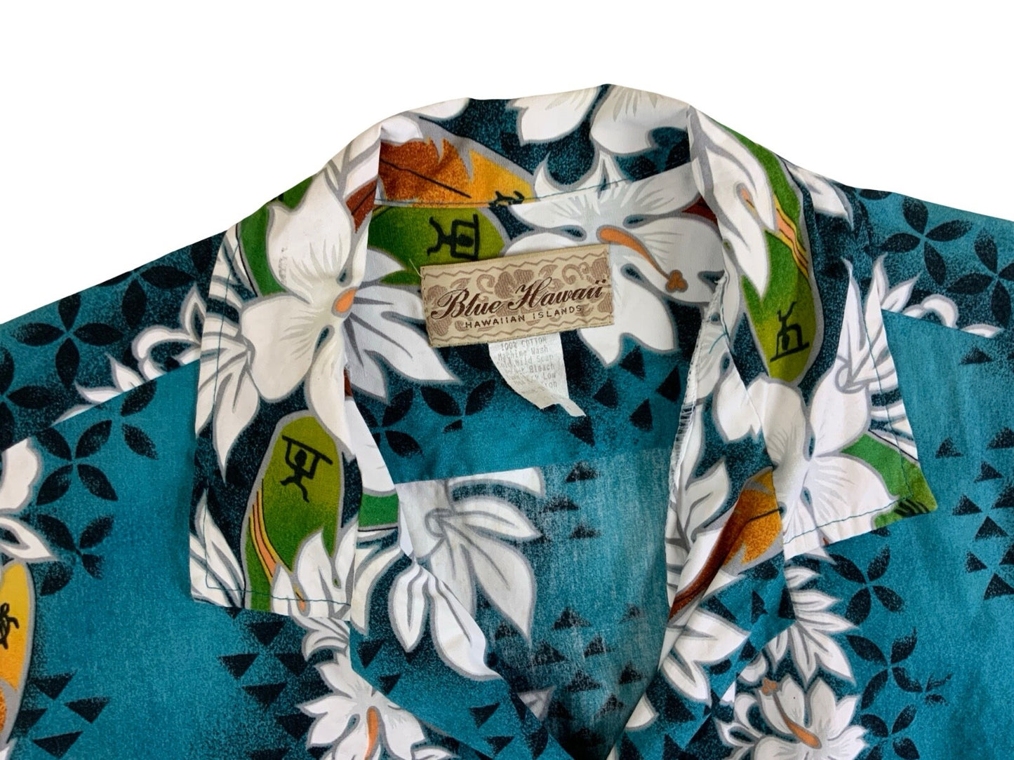 VTG BLUE HAWAII HAWAIIAN MADE ALOHA SHIRT COTTON TIKI ROCKABILLY ELVIS S 38”
