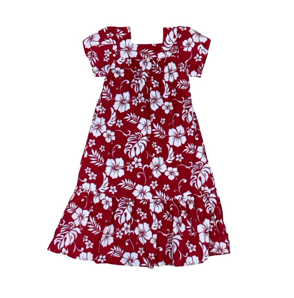 VTG 70s 80s 'ALOHA REPUBLIC' RED WHITE FLORAL HAWAIIAN BEACH SUMMER TENT DRESS S