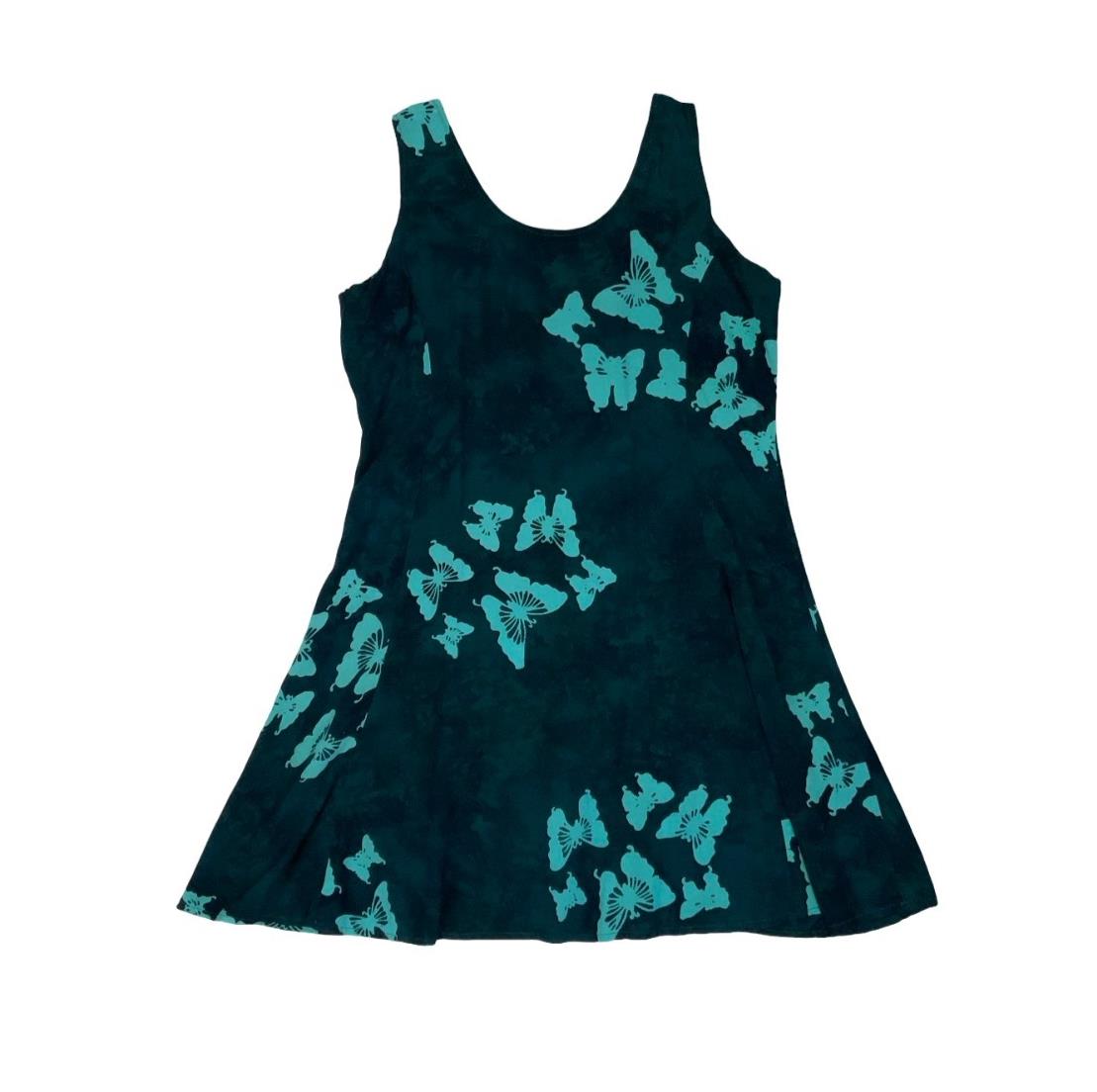 VTG 'IVAX' BALI GREEN BUTTERFLY GRAPHIC MINI SLEEVELESS BEACH SUMMER DRESS M 12