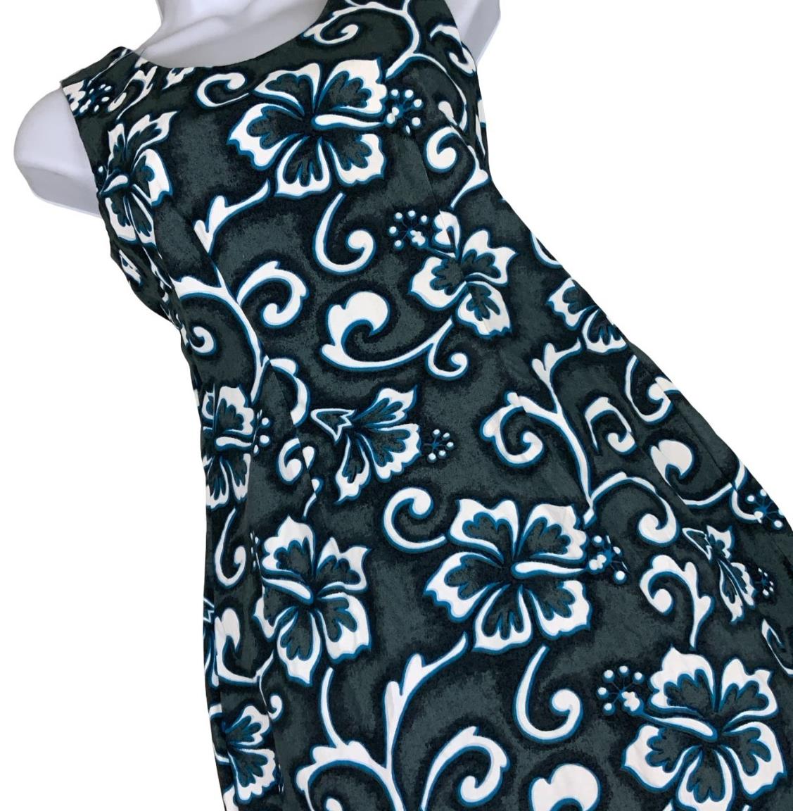 VTG 80s 80s 'MADE AT THE BEACH' HAWAIIAN BLUE WHITE FLORAL MINI SUMMER DRESS XS