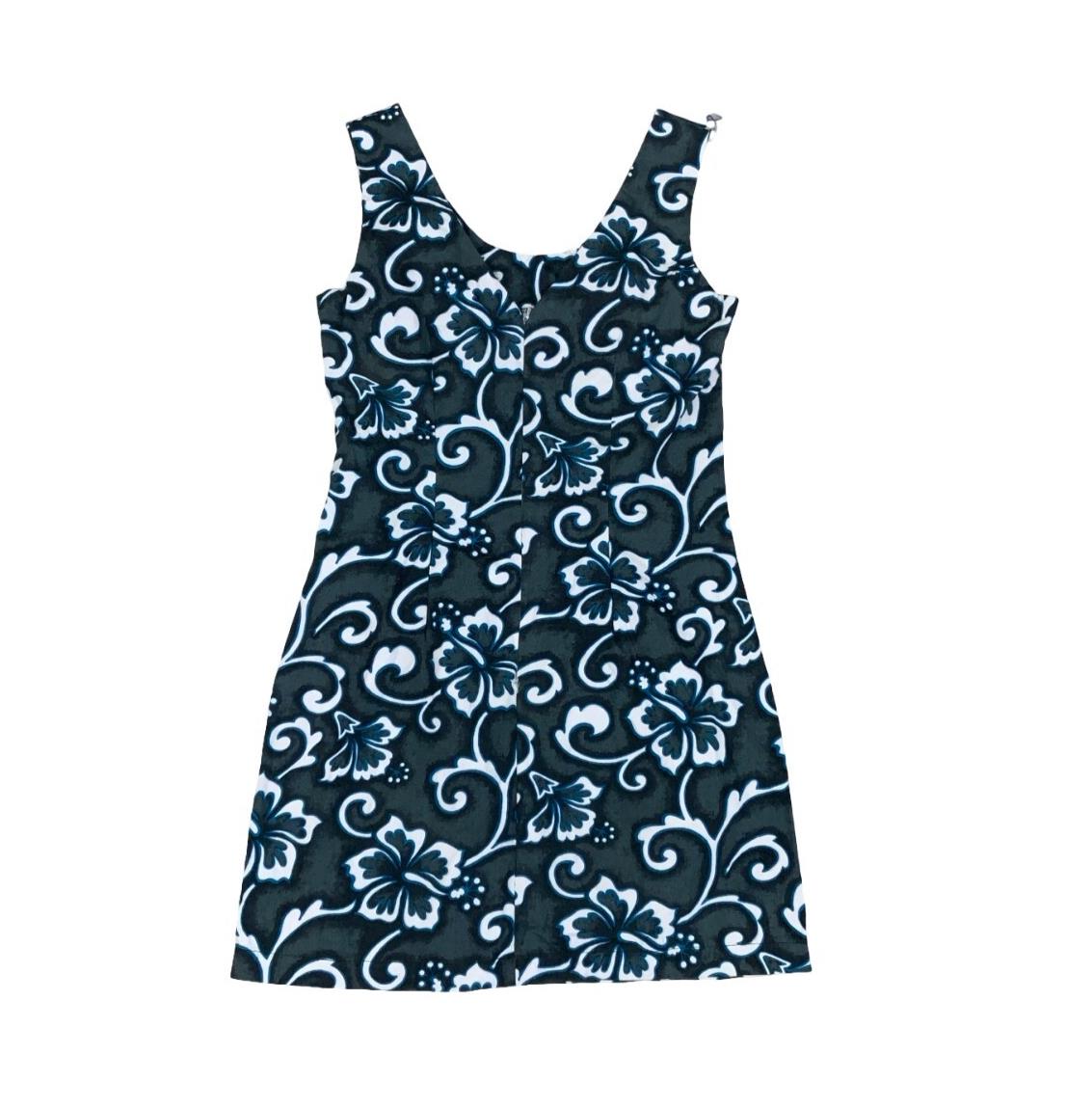 VTG 80s 80s 'MADE AT THE BEACH' HAWAIIAN BLUE WHITE FLORAL MINI SUMMER DRESS XS