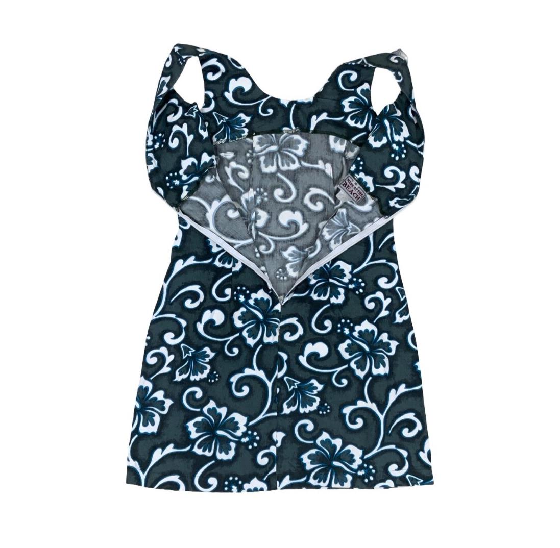 VTG 80s 80s 'MADE AT THE BEACH' HAWAIIAN BLUE WHITE FLORAL MINI SUMMER DRESS XS
