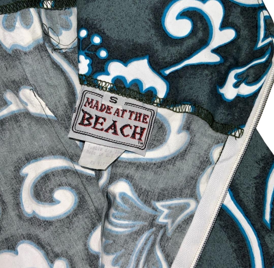 VTG 80s 80s 'MADE AT THE BEACH' HAWAIIAN BLUE WHITE FLORAL MINI SUMMER DRESS XS