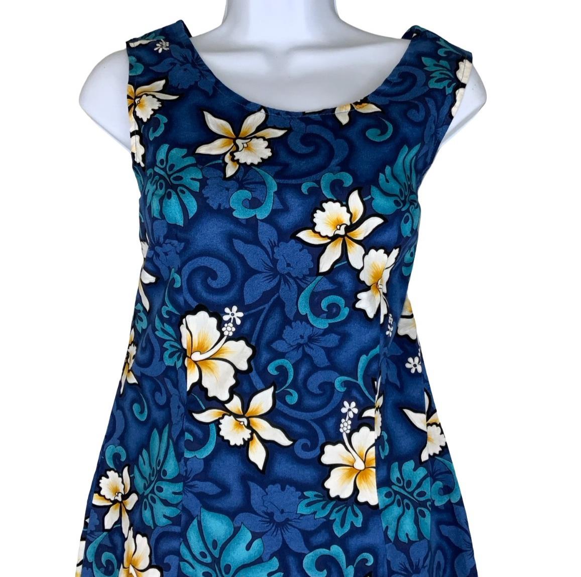 VTG 'PACIFIC LEGEND' HAWAIIAN BLUE WHITE FLORAL MINI BEACH SUMMER DRESS SMALL 8