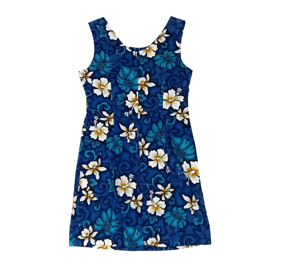 VTG 'PACIFIC LEGEND' HAWAIIAN BLUE WHITE FLORAL MINI BEACH SUMMER DRESS SMALL 8
